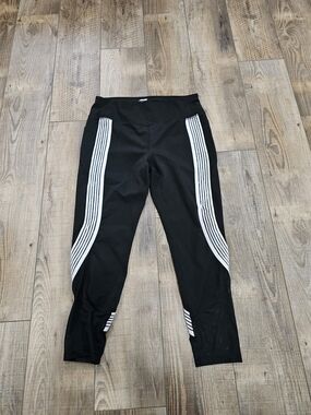 Avia Leggings 12/14 Womens Large Cropped Black White Striped Athletic